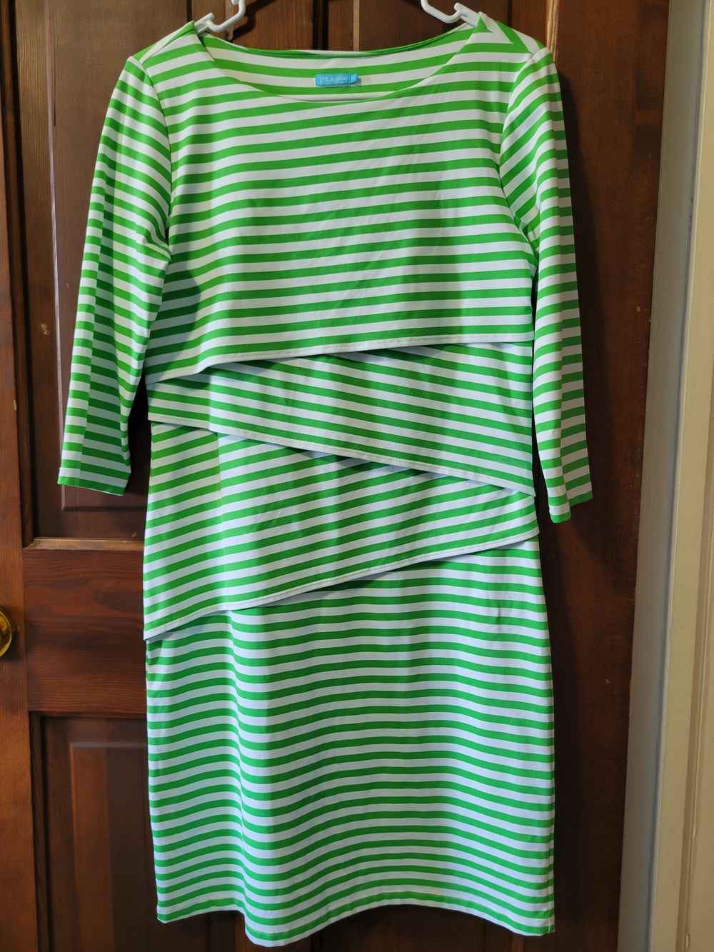 J. McLaughlin Green and White Striped Layered Midi Dress - Picture 3 of 5